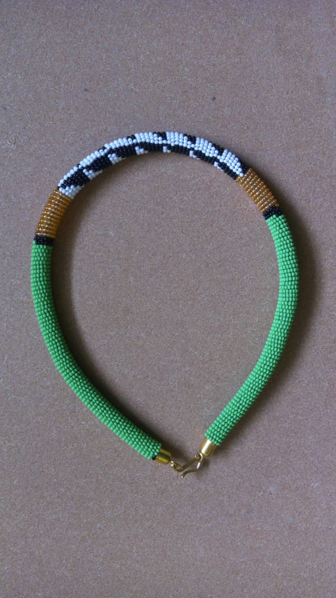 Green Beaded Necklace African Zulu Maasai Jewelry - By Naruki Crafts