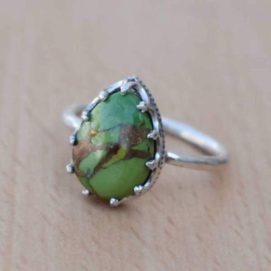 Rings Green Copper Turquoise Gemstone,925 Sterling Silver Ring Pear Gemstone Designer Ring,Mother’s Gift Jewelry,Gift for her