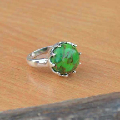 rings Green Copper Turquoise Gemstone 925 Sterling Silver Round Cabochon Ring Designer Mother’s Gift Jewelry Nickel Free Handmade - 8 by 