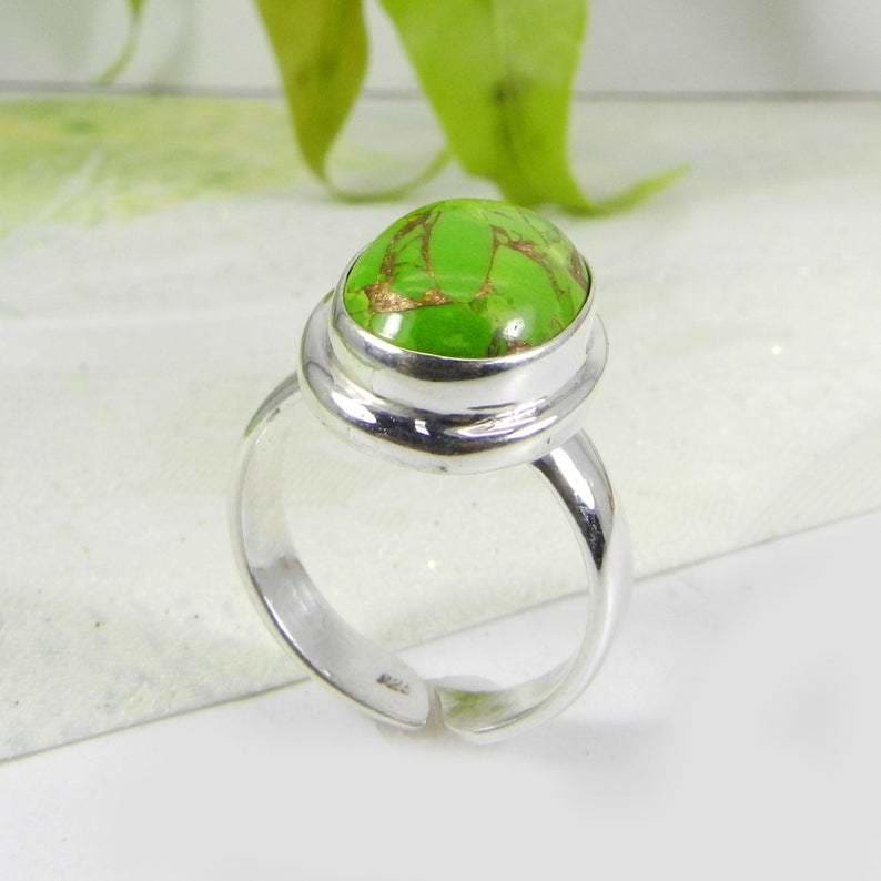 green copper turquoise ring handmade 925 sterling silver natural gemstone women jewelry statement bold - by jaipur art jewels
