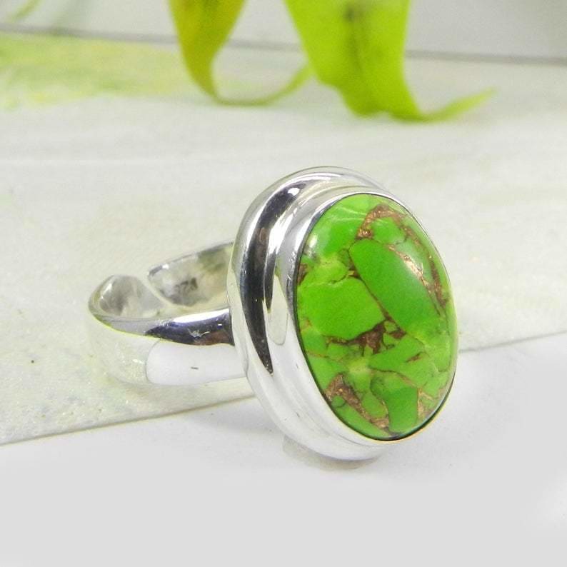 green copper turquoise ring handmade 925 sterling silver natural gemstone women jewelry statement bold - by jaipur art jewels