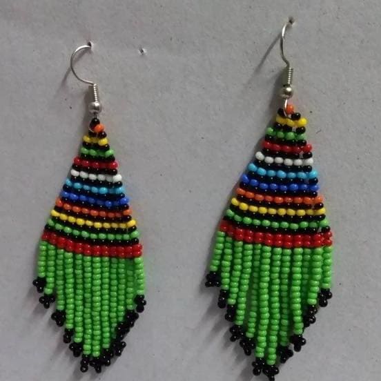 Earrings Green Maasai Beaded Dangle - by Naruki Crafts