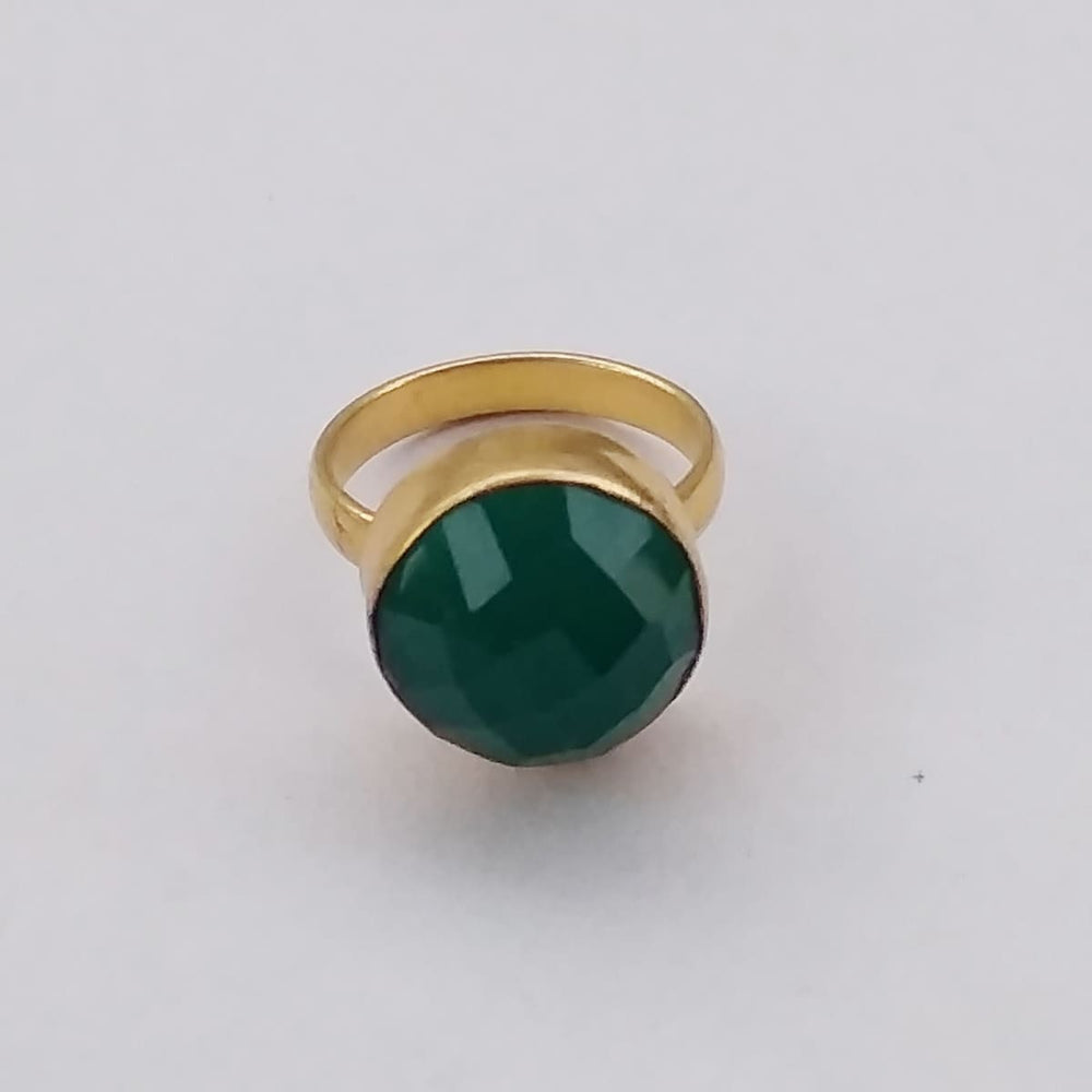 Green Onyx May Birthstone Designer Ring Made 18k Gold Plated - By Krti Handicrafts