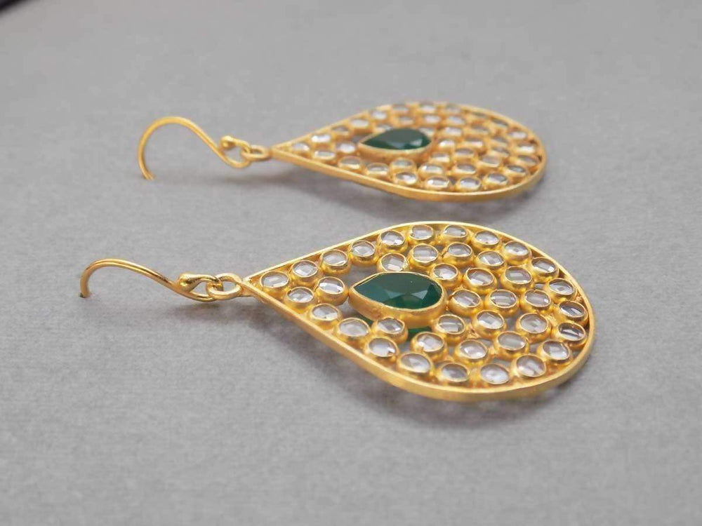 Earrings green onyx & crystal Gold plated Plated Sterling Silver Genuine Gemstone Jewelry