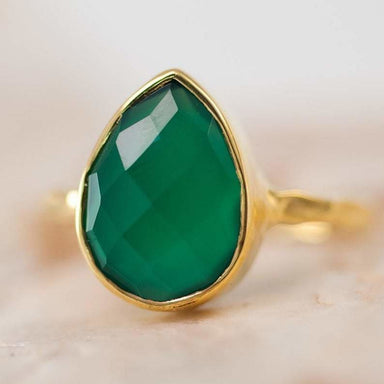 rings Green Onyx Teardrop Statement Ring Handcrafted Jewelry Gift for her - by GIRIVAR CREATIONS