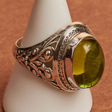 Rings 925 Sterling Silver Ring Green Peridot Boys Vintage Style Gift For Boyfriend Mens - by InishaCreation