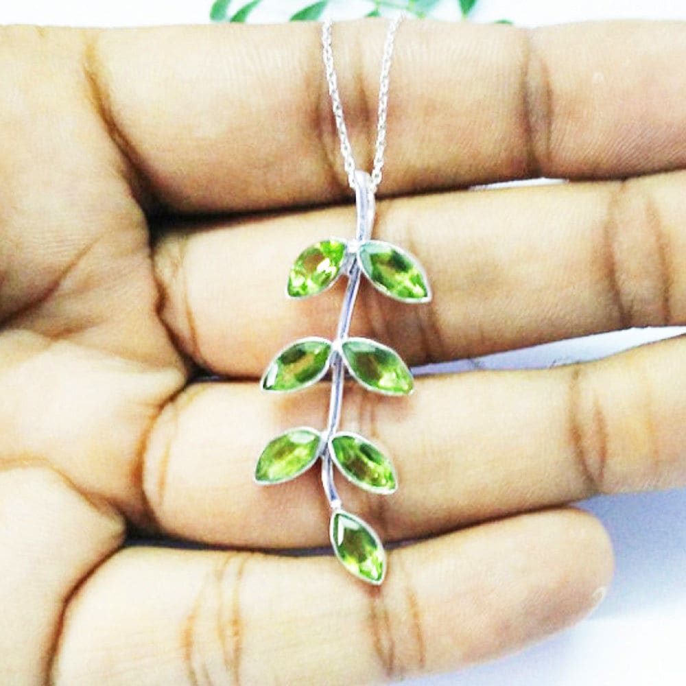 Green Peridot Gemstone 925 Sterling Silver Jewelry Pendant Handmade Gift Free Chain - By Zone