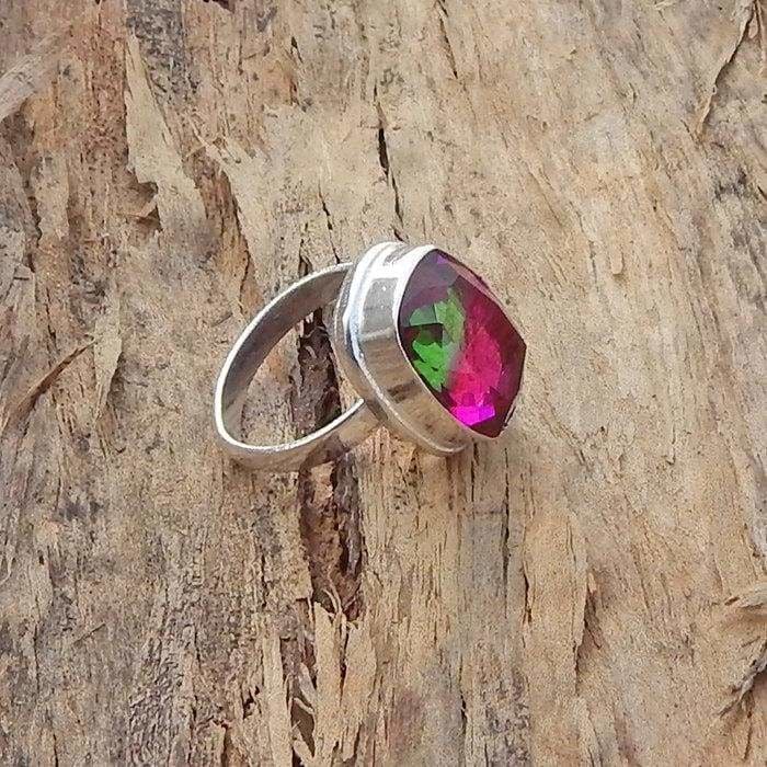 rings Green Pink Tourmaline Quartz Gemstone Solid 925 Sterling silver Ring 22K Yellow Gold Filled Rose - by Subham Jewels