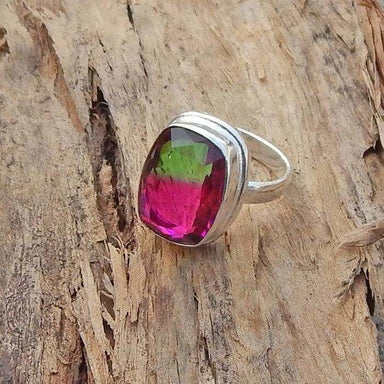 rings Green Pink Tourmaline Quartz Gemstone Solid 925 Sterling silver Ring 22K Yellow Gold Filled Rose - by Subham Jewels