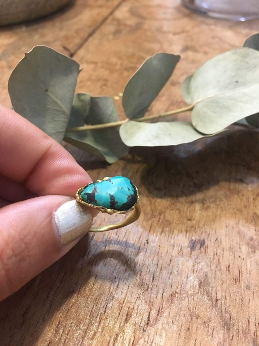 Rings green stone ring brass rustic linker real stones turquoise quartz perfect gift for her one of a kind organic