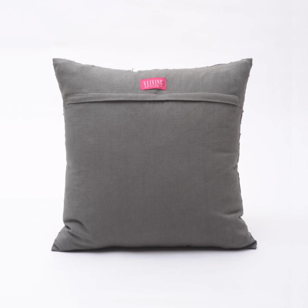Grey Cotton Pillow Cover Geometric Arabesque Applique Bright Pink Cushion 16x16 - By Vliving
