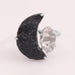 rings Raw Half Moon Tektite Ring Herkimer Diamond 925 Sterling Silver Gemstone Rough Birthstone - by Rajtarang