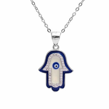 Hamsa Hand - Evil Eye Cubic Zirconia Jewelry Pendant Necklace (925 Sterling Silver) Wedding Party Wear For Women Girl 18 inches - by Vidita 