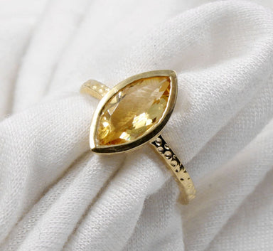 rings Hand Hammered Texture Band Citrine Solid 925 Silver Sterling Ring,Solitaire Marquise Handmade Jewelry,Anniversary Gift - by Maya 