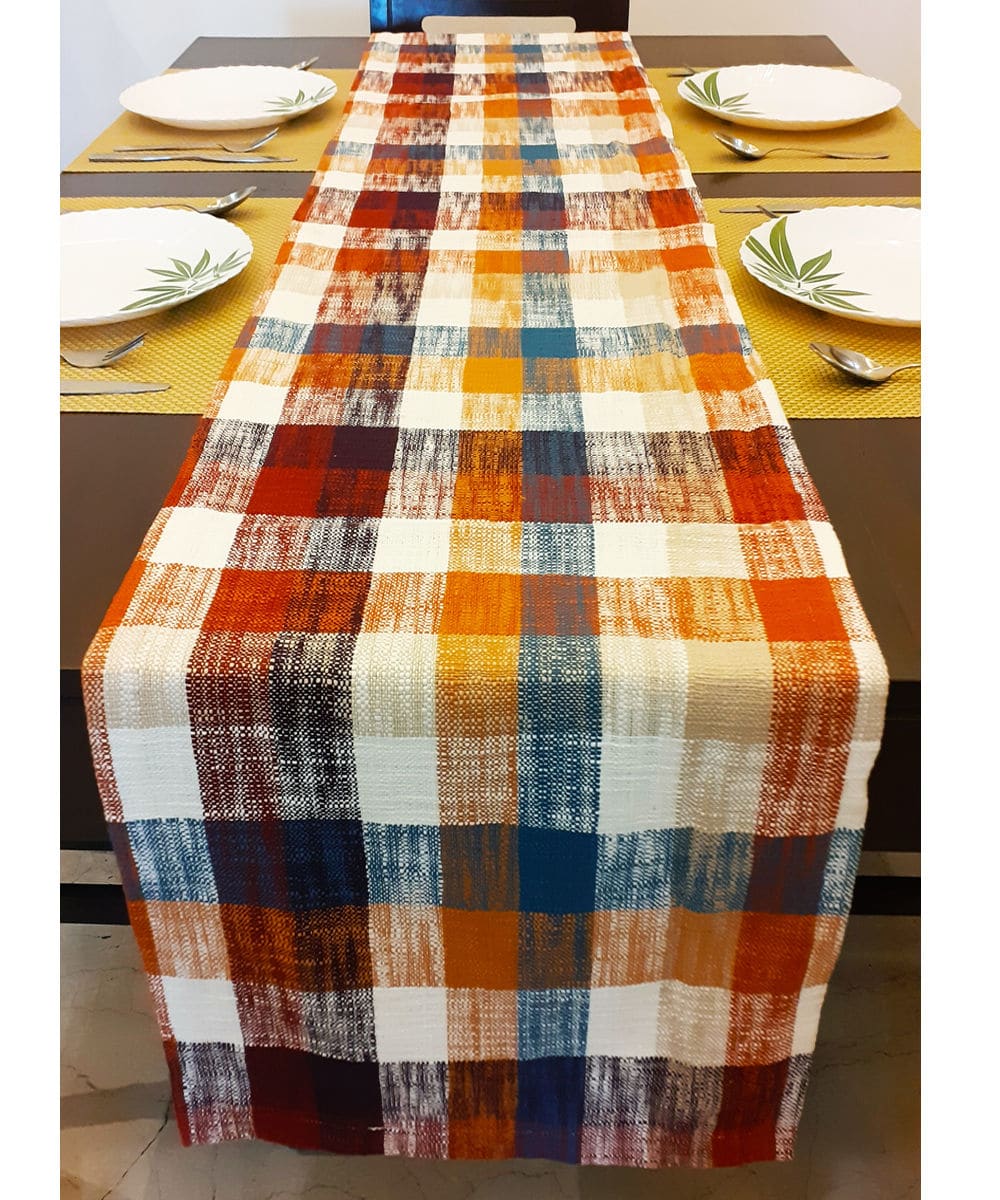 Hand Loom Cotton Checkered Table Runner - by Vermilion Lifestyle