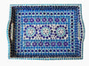 Kitchen & Dining Hand Painted Blue Mosaic Art Tray in White Cement