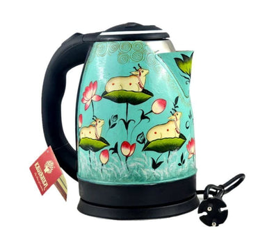 painted teapots Hand electric tea kettle: Mughal painting Pichwai kettle Functional for art & Tea lovers - by Mrinalika Jain