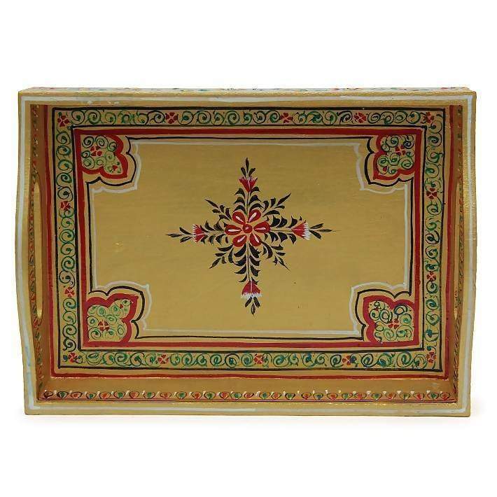 Kitchen & Dining Hand Painted Golden Tray in Wood
