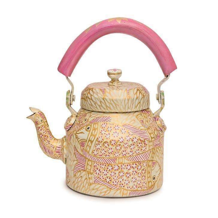 Painted Teapots Hand Pink Pond Tea Pot in Aluminium