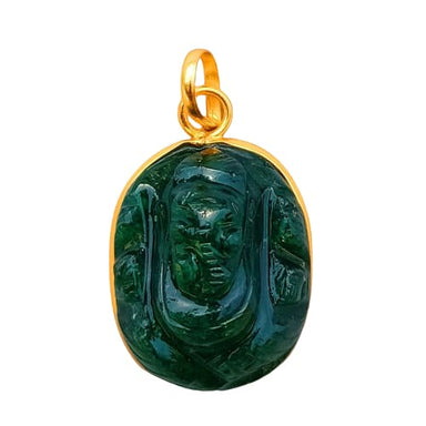 Handcrafted 18K Gold Plated Green Aventurine Gemstone Ganesh Pendant - by Krti Handicrafts