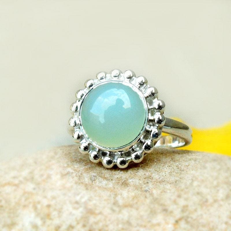 rings Handcrafted 925 Silver Aqua Chalcedony Ring Mint Ball Dotted Christmas Gift - 6 by Finesilverstudio Jewelry