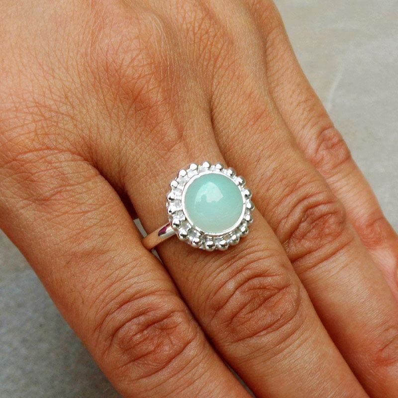 rings Handcrafted 925 Silver Aqua Chalcedony Ring Mint Ball Dotted Christmas Gift - 7.5 by Finesilverstudio Jewelry