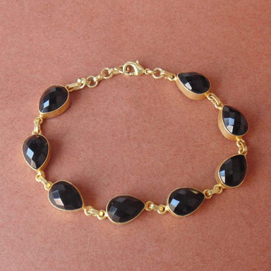 Handcrafted 18K Gold Plated Pear Shape Black Onyx Gemstone Party Wear Bracelet