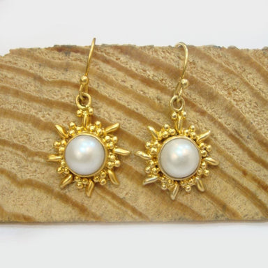 Handmade 925 Sterling Silver Gold Plated Pearl Women Dangle Earrings - by Vidita Jewels