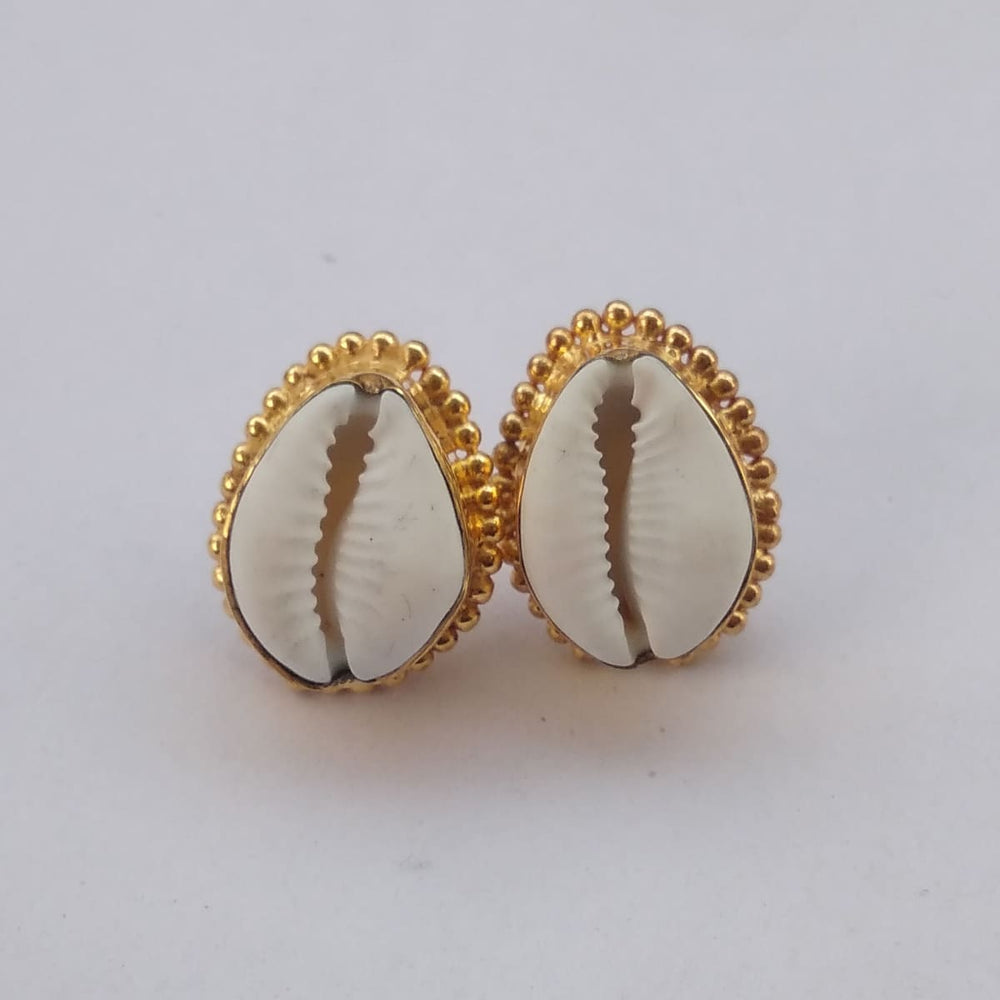 Handmade Cowrie Shell Designer Post Studs Earrings - By Krti Handicrafts