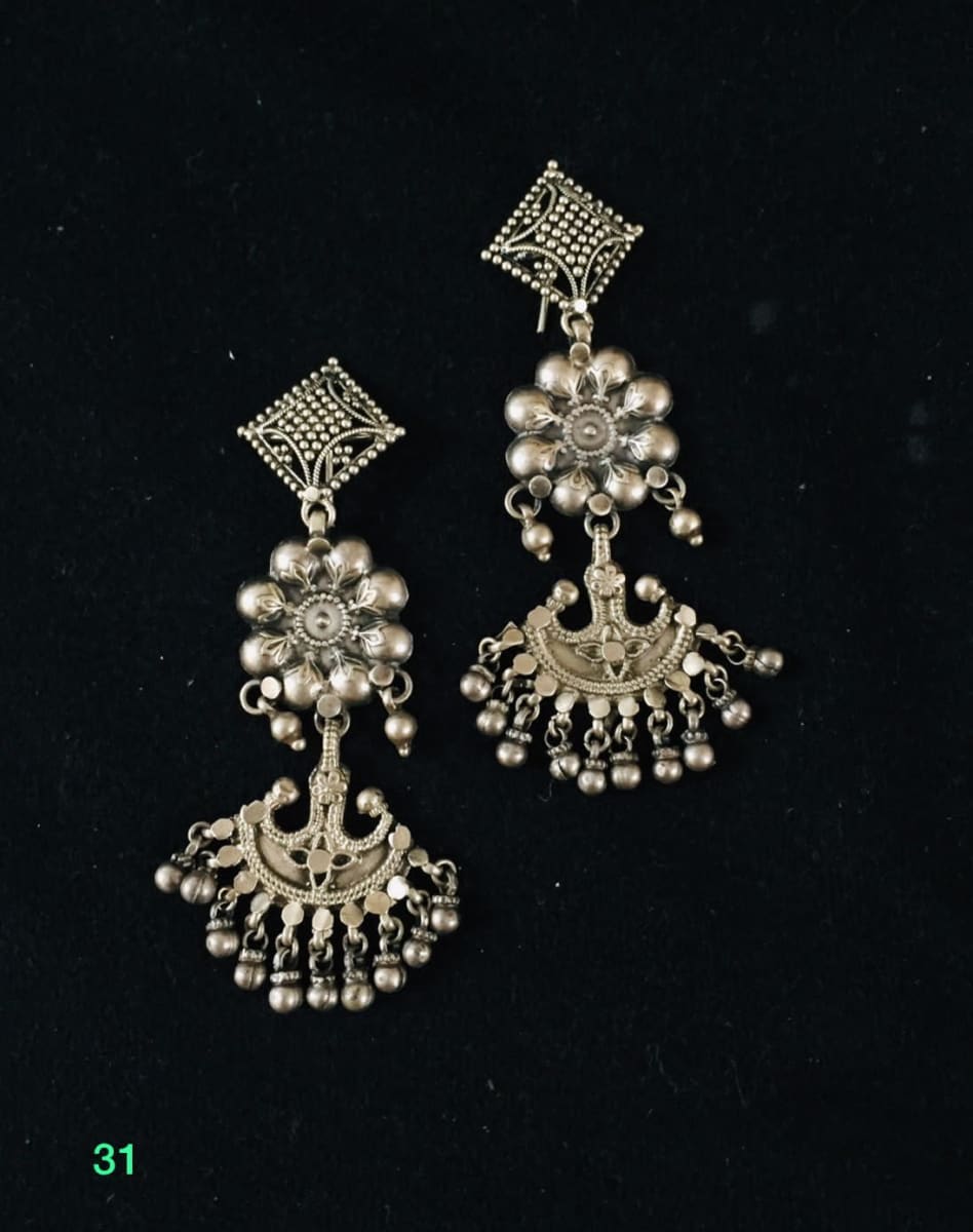 Handmade Design Stud Earring 925 Silver Earrings New Stylish Traditional Looking Black - By Vidita Jewels
