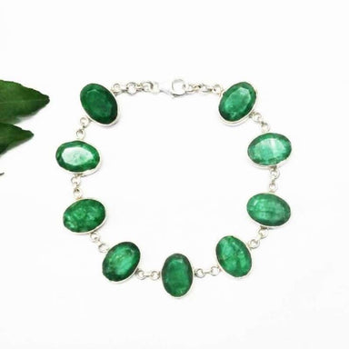 Handmade Elegant Indian Emerald Gemstone Silver Bracelet - Bracelets