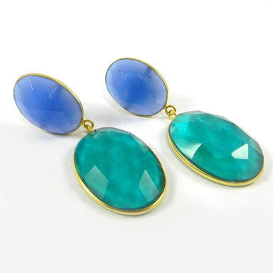 Handmade Gemstone Gold Plated Dangle Earrings Oval Stone Brass Jewelry - by Ishu gems