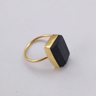 Handmade 18k Gold Plated Black Tourmaline Gemstone Stacking Ring - By Krti Handicrafts