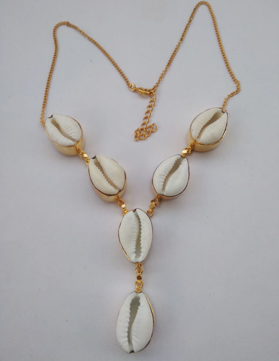 Handmade Gold Plated Cowrie Shell Designer Necklace - By Krti Handicrafts