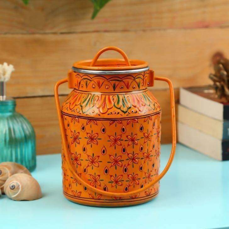 Kitchen & Dining Handmade Orange Bucket with Lid in Stainless Steel