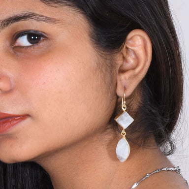 Handmade Natural Rainbow Moonstone June Birthstone Fashion Dangle Earrings - By Bhagat Jewels