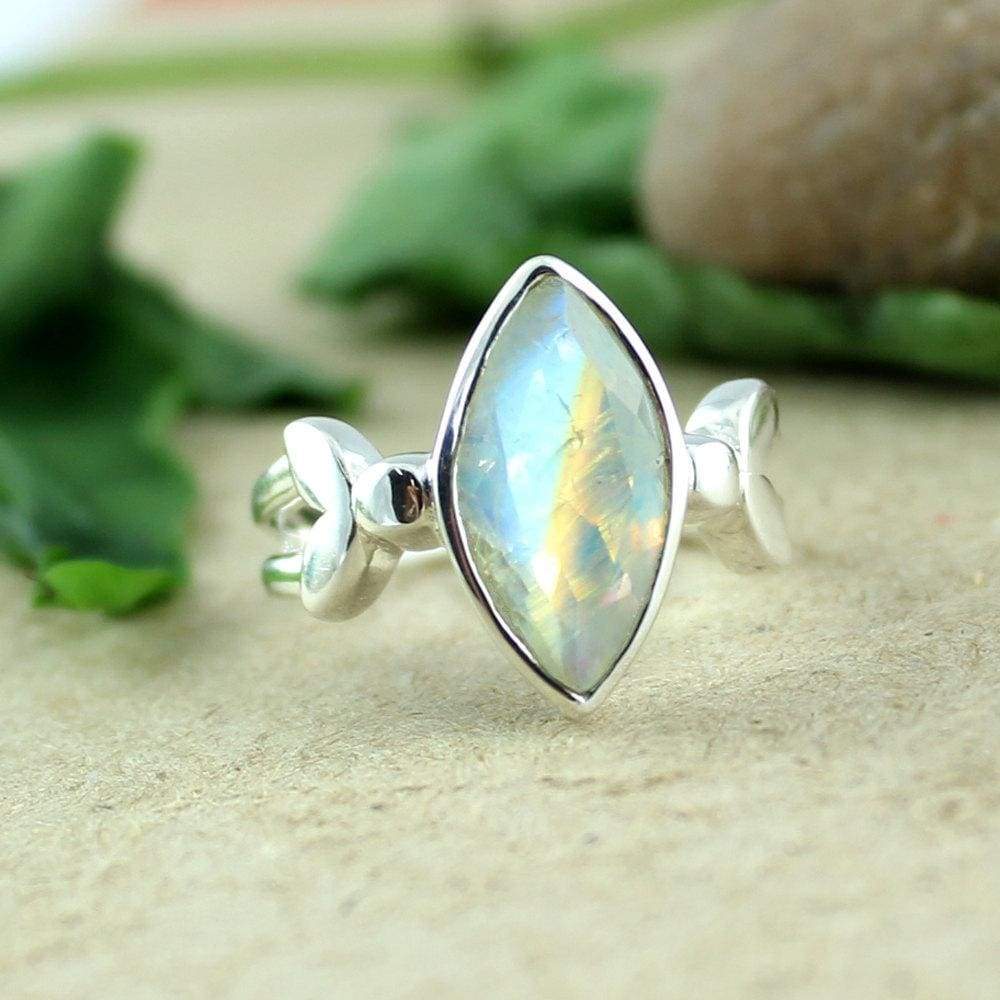 Rings Handmade Ring 925 Sterling Silver Jewelry Rainbow Fire Moonstone