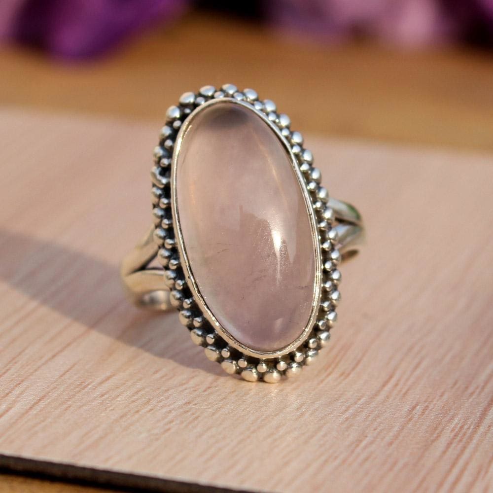 rings Handmade Rose Quartz 925 Sterling Silver Cocktail Ring Water Gift for Her - by InishaCreation