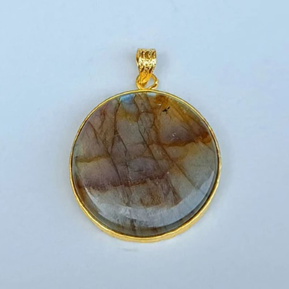 Handmade Round Shape Natural Labradorite Gemstone Statement Pendant - By Krti Handicrafts