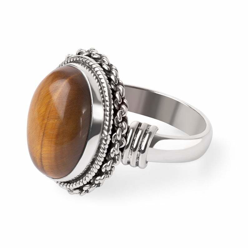 rings Handmade Tiger’s eye cocktail ring Coffee Lover Christmas Gift - by InishaCreation