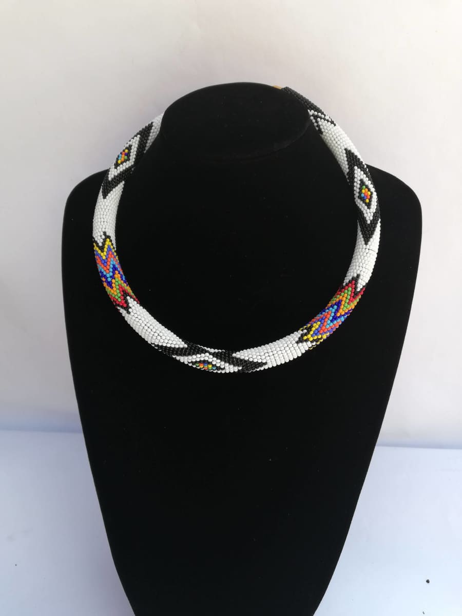 Necklaces Handmade Unique Design Maasai Beaded White Necklace - by Naruki Crafts