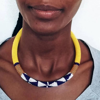 Necklaces Handmade Yellow Beaded Maasai Necklace - by Naruki Crafts