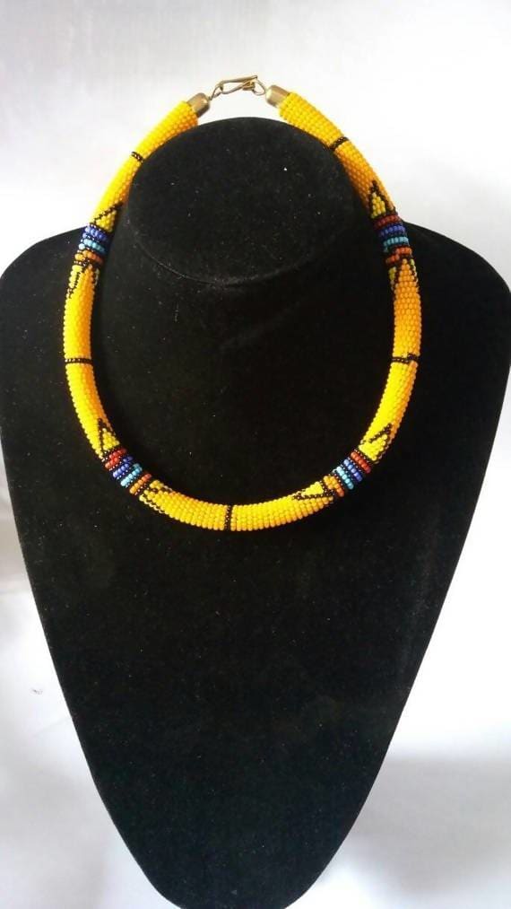 Necklaces Handmade Yellow Maasai Beaded Necklace - by Naruki Crafts