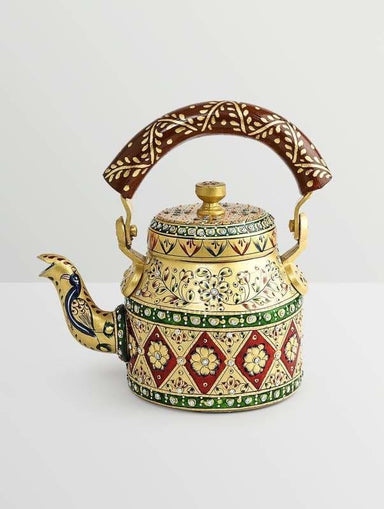 Painted Teapots Handpainted Kaushalam Royal Jaipur Teapot in Stainless Steel Yellow (500ml) - by Mrinalika Jain