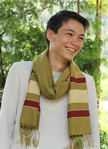 Scarves Handwoven Scarf Hedge with Wide Stripes Moss Green