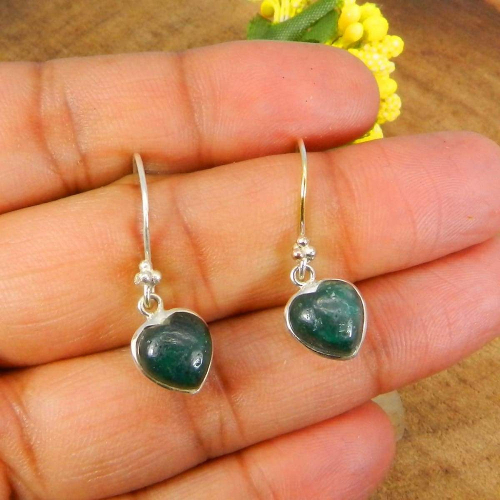 Earrings Heart Shaped Emerald Corundum Stone 925Sterling Silver Dangle Earring