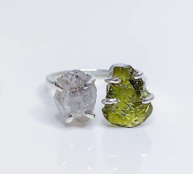 Herkimer Diamond 925 Sterling Silver Ring Peridot Rough Handmade Jewelry Multi Stone Gift For Her - By Girivar Creations