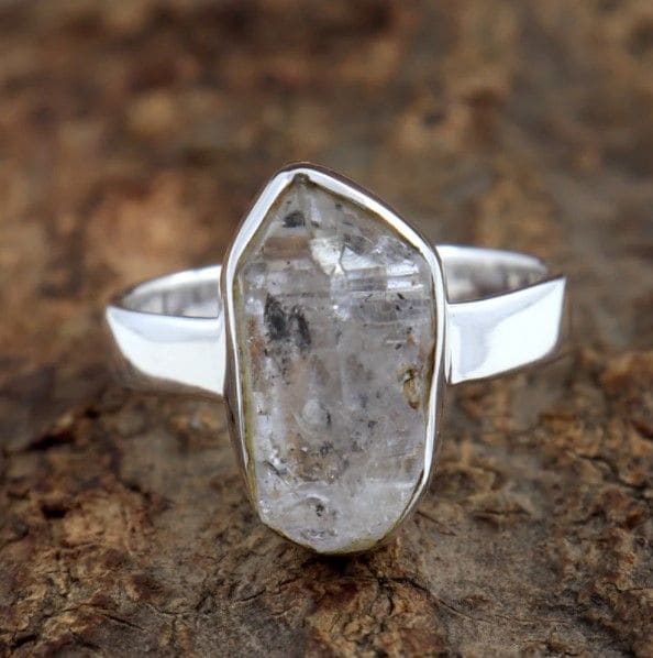 rings Herkimer diamond raw natural gemstone 925 solid sterling silver Ring Handmade Jewelry,Gift for Her - by InishaCreation