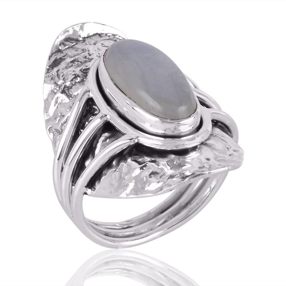 Rings High Quality Real Rainbow Moonstone Boho Design Sterling Silver Ring