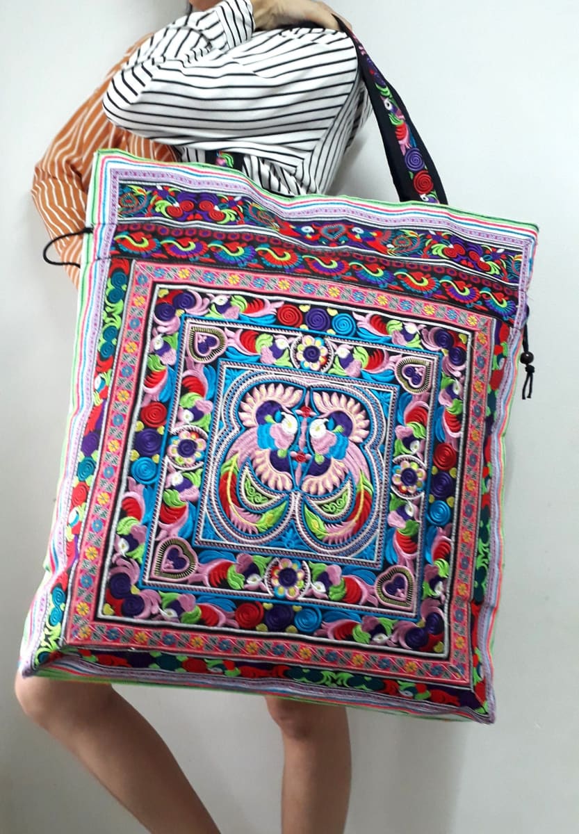 tote bags Hmong Old Vintage Style Unique Ethnic Thai Extra Large Tote Bag XL Oversize - by lannathaicreations